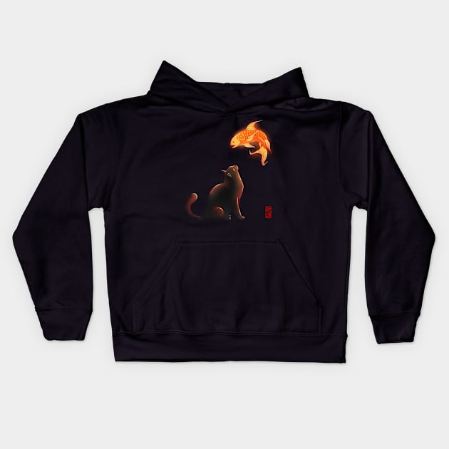 Cat and glow fish Kids Hoodie by siriusreno